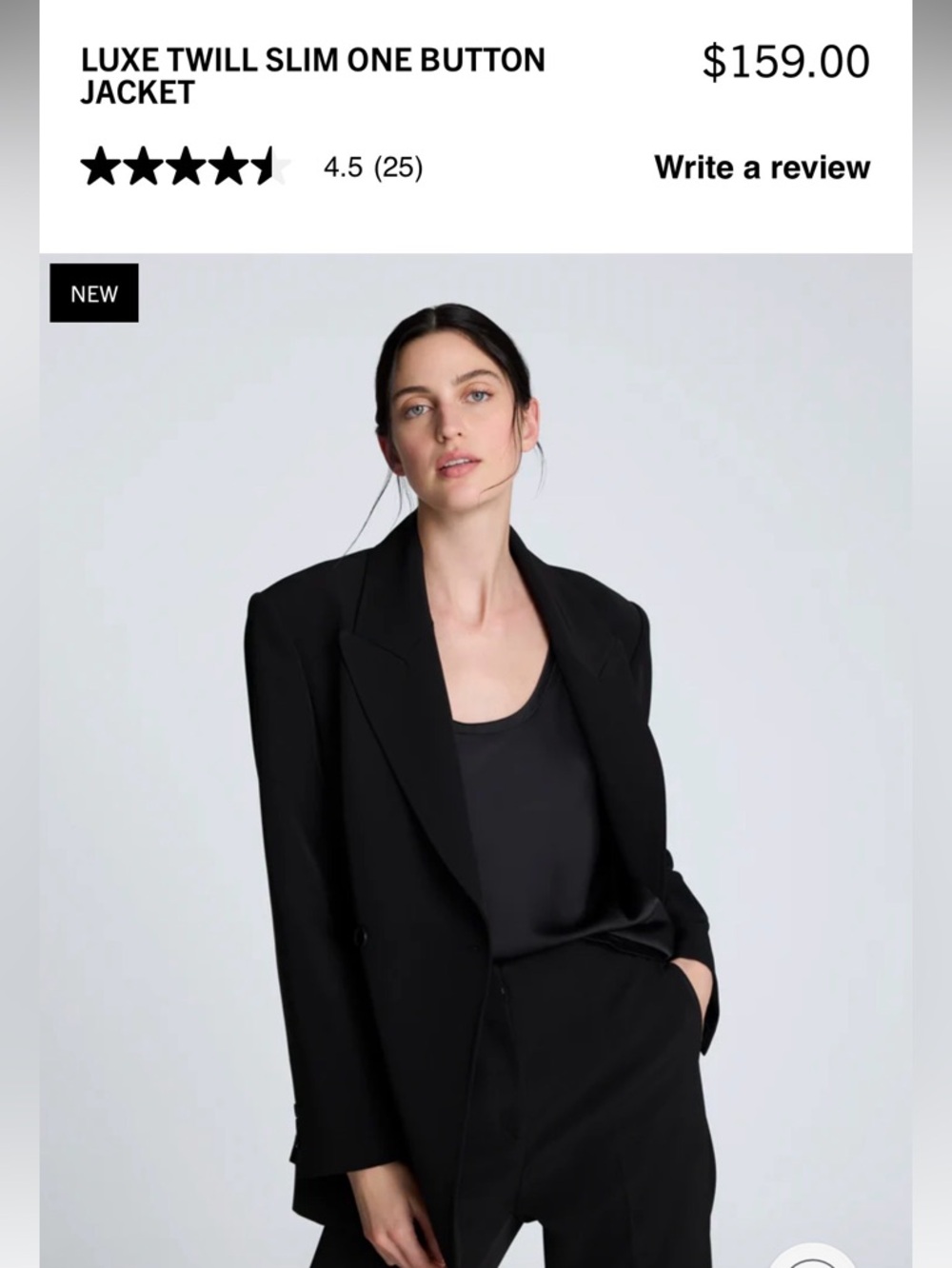 Kenneth Cole Luxe Twill Slim One Button Jacket - Black $150 MSRP